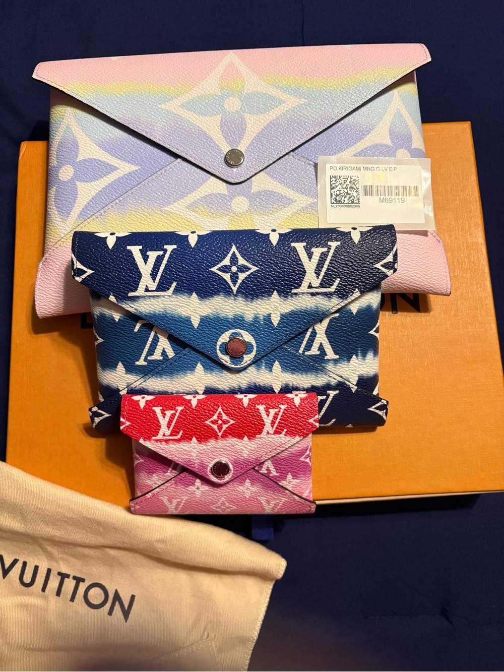 Louis Vuitton Multicolor Monogram Envelope Pouch Trio - Pastel Pink, Blue & Red